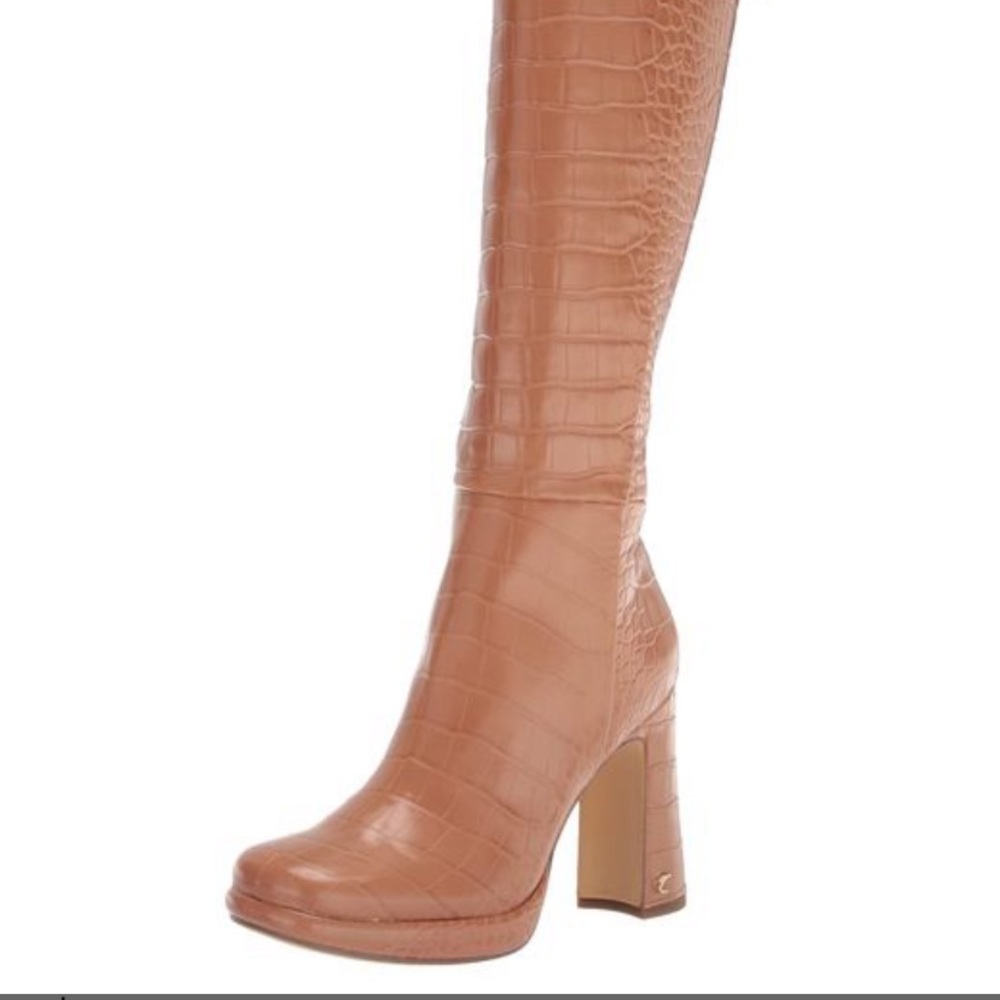 Circus by Sam Edelman Tall Croc-Embossed Platform Boots in Cognac - Picture 2 of 6